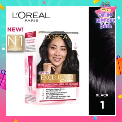 L'OREAL PARIS EXCELLENCE Créme Hair Colour #1 Natural Black (100% Grey Coverage for Rich, Radiant Colour) 1s
