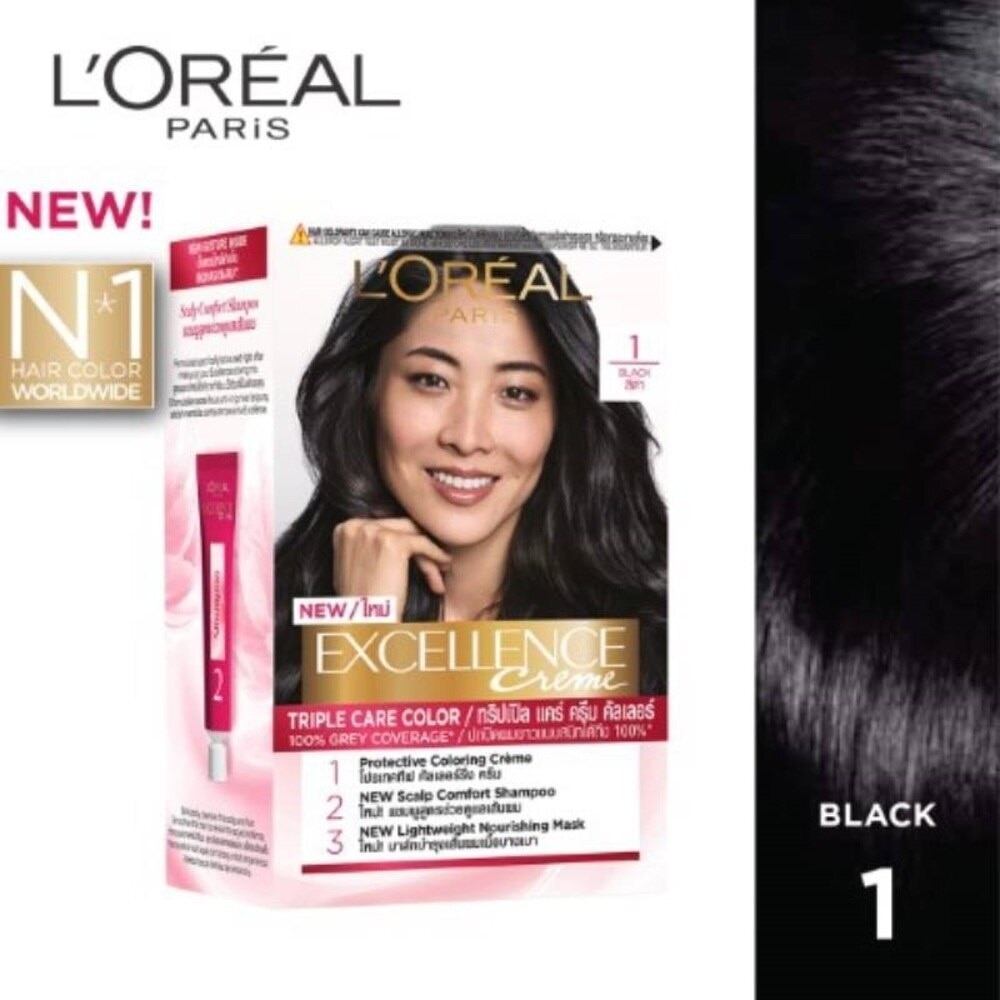 L'OREAL PARIS EXCELLENCE Créme Hair Colour #1 Natural Black (100% Grey Coverage for Rich, Radiant Colour) 1s