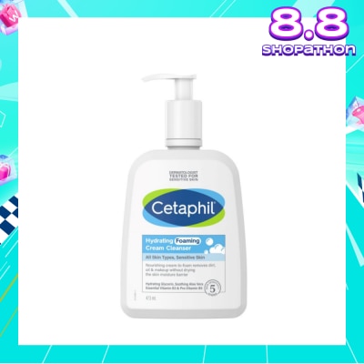 CETAPHIL Hydrating Foaming Cream Cleanser (For Normal To Dry, Sensitive Skin With Prebiotic Aloe) 473ml