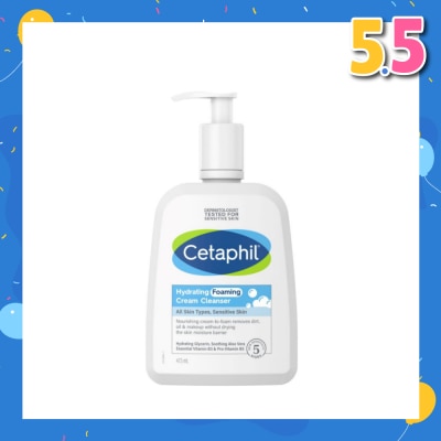 CETAPHIL Hydrating Foaming Cream Cleanser (For Normal To Dry, Sensitive Skin With Prebiotic Aloe) 473ml