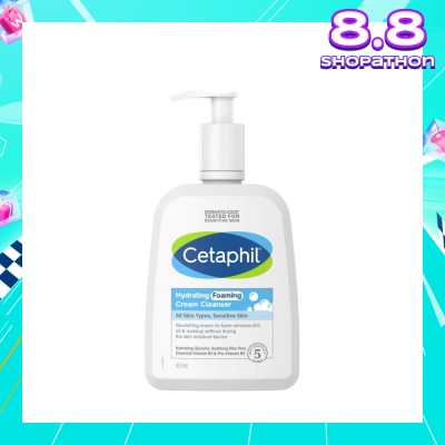 CETAPHIL Hydrating Foaming Cream Cleanser (For Normal To Dry, Sensitive Skin With Prebiotic Aloe) 473ml