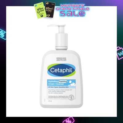 CETAPHIL Hydrating Foaming Cream Cleanser (For Normal To Dry, Sensitive Skin With Prebiotic Aloe) 473ml
