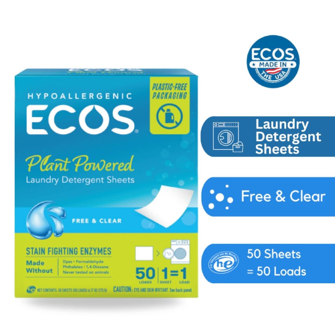 Hypoallergenic Plant Powered Laundry Detergent Sheet 50s (Expiry: April`2026)
