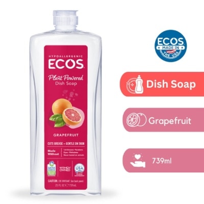 ECOS Hypoallergenic Plant Powered Dish Soap Grapefruit (Cuts Grease & Gentle On Skin) 739ml