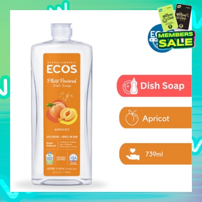 ECOS Hypoallergenic Plant Powered Dish Soap Apricot (Cuts Grease & Gentle On Skin) 739ml