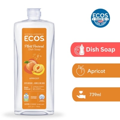 ECOS Hypoallergenic Plant Powered Dish Soap Apricot (Cuts Grease & Gentle On Skin) 739ml