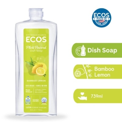 ECOS Hypoallergenic Plant Powered Dish Soap Bamboo Lemon (Cuts Grease & Gentle On Skin) 739ml