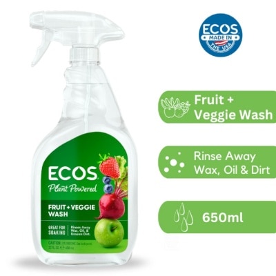 ECOS Plant Powered Fruit + Veggie Wash (Rinse Away Wax, Oil & Unseen Dirt) 650ml