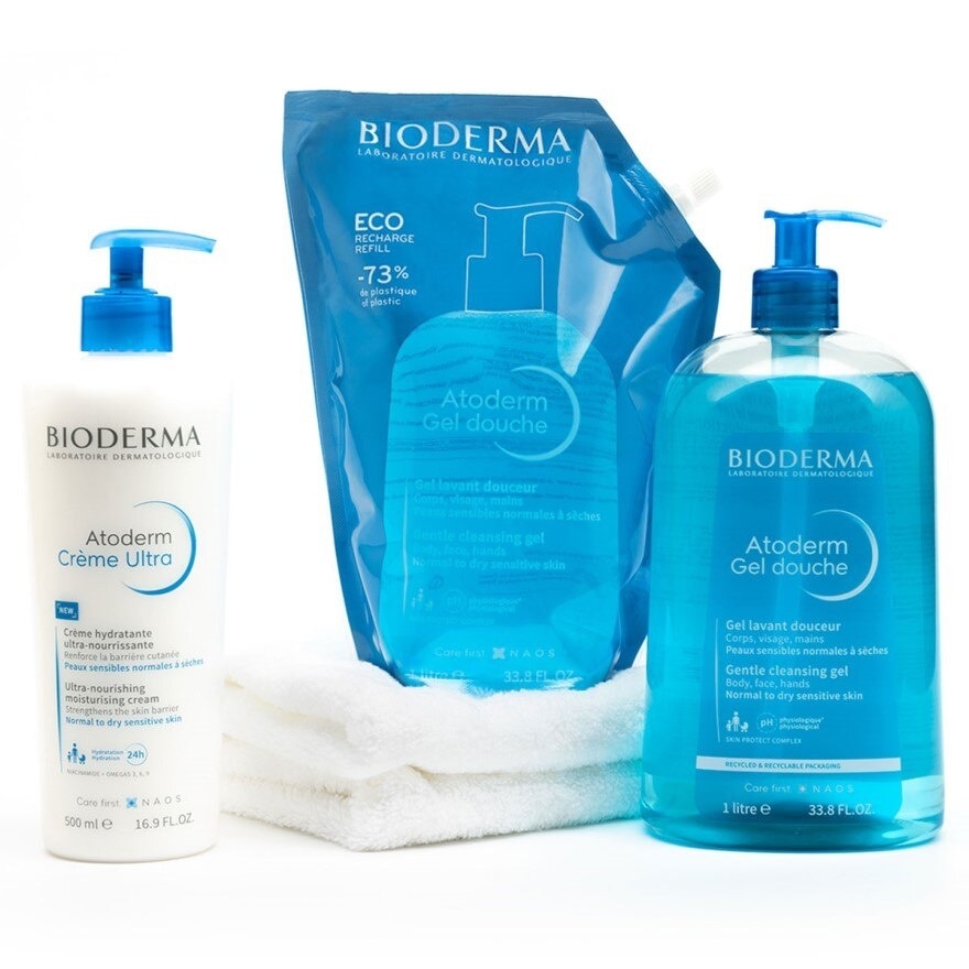 Atoderm Gel Douche Eco Refill Pack (Ultra Gentle Soap Free Cleansing Shower Gel That Hydrates And Purifies Dry, Sensitive Skin) 1000ml