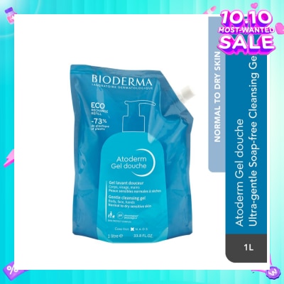 BIODERMA Atoderm Gel Douche Eco Refill Pack (Ultra Gentle Soap Free Cleansing Shower Gel That Hydrates And Purifies Dry, Sensitive Skin) 1000ml