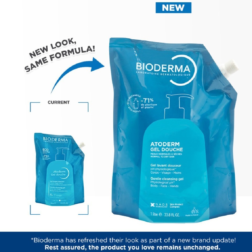 Atoderm Gel Douche Eco Refill Pack (Ultra Gentle Soap Free Cleansing Shower Gel That Hydrates And Purifies Dry, Sensitive Skin) 1000ml