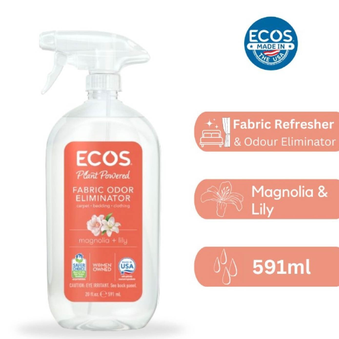 Plant Powered Fabric Odor Eliminator Magnolia & Lily (For Carpet, Bedding & Clothing) 590ml