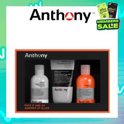 ANTHONY Face It And Go Kit (Glycolic Facial Cleanser 100ml +  All Purpose Facial Moisturizer 90ml + Facial Scrub 100ml)