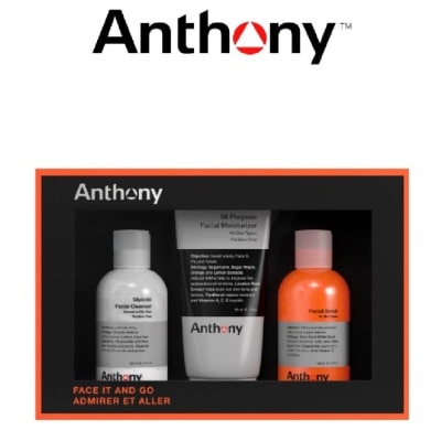 ANTHONY Face It And Go Kit (Glycolic Facial Cleanser 100ml +  All Purpose Facial Moisturizer 90ml + Facial Scrub 100ml)