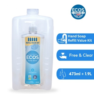 ECOS Hypoallergenic Hand Soap Refill Value Kit Free & Clear (Hard On Grease & Gentle On Skin) 473ml +1.9L