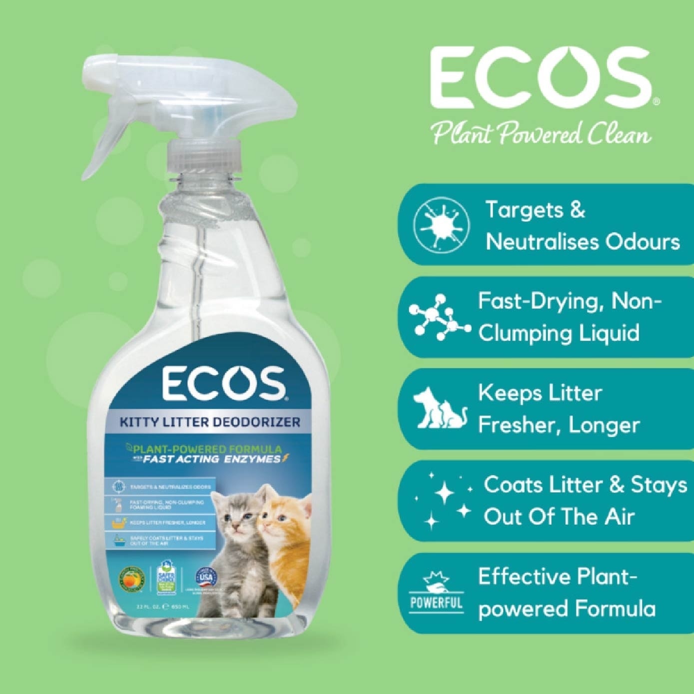 Plant-Powered Formula Kitty Litter Deodorizer (Fast Acting Enzymes) 650ml