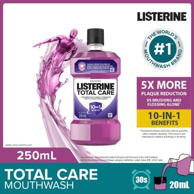 LISTERINE Total Care With 6-In-1 Benefits Mouthwash (Reduce Plaque Freshen Breath And Help Keep Teeth Naturally White for 12Hr Protection) 250ml