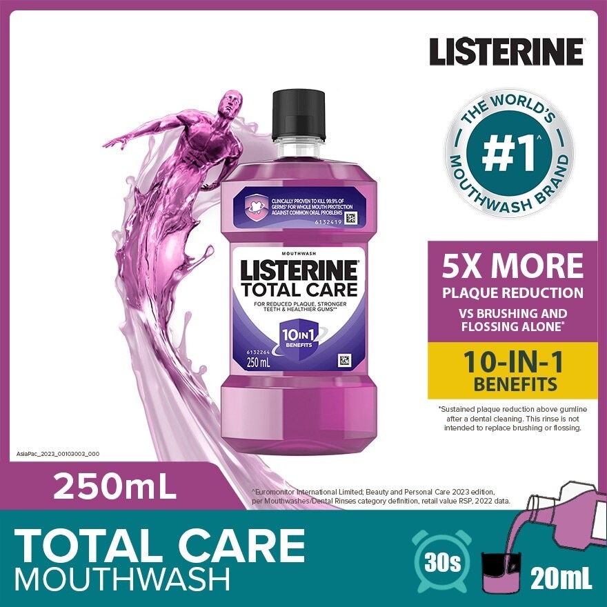 Total Care With 6-In-1 Benefits Mouthwash (Reduce Plaque Freshen Breath And Help Keep Teeth Naturally White for 12Hr Protection) 250ml