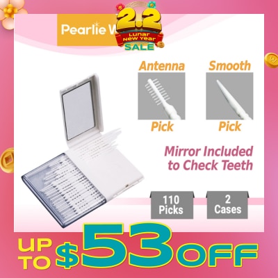 PEARLIE WHITE® Oral Pick (Effectively Remove Food & Plaque Stuck in between Teeth) 22s in Slim Case with Mirror + 88s in Refill Case