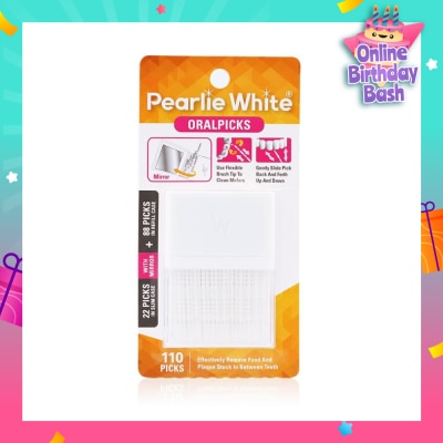 PEARLIE WHITE® Oral Pick (Effectively Remove Food & Plaque Stuck in between Teeth) 22s in Slim Case with Mirror + 88s in Refill Case