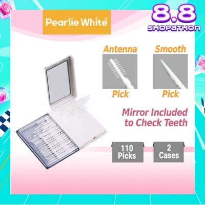 PEARLIE WHITE® Oral Pick (Effectively Remove Food & Plaque Stuck in between Teeth) 22s in Slim Case with Mirror + 88s in Refill Case