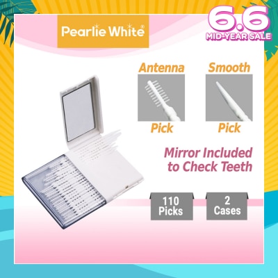 PEARLIE WHITE® Oral Pick (Effectively Remove Food & Plaque Stuck in between Teeth) 22s in Slim Case with Mirror + 88s in Refill Case