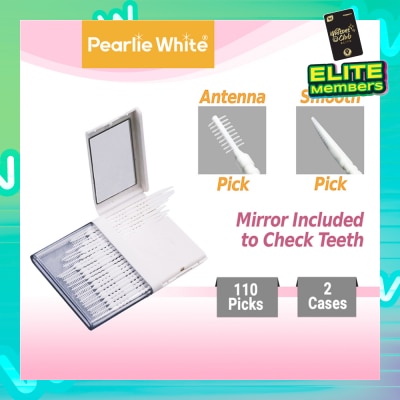 PEARLIE WHITE® Oral Pick (Effectively Remove Food & Plaque Stuck in between Teeth) 22s in Slim Case with Mirror + 88s in Refill Case
