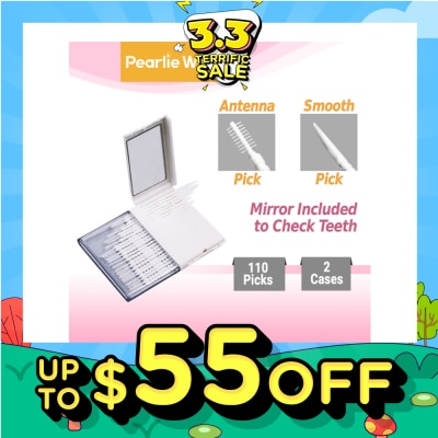 PEARLIE WHITE® Oral Pick (Effectively Remove Food & Plaque Stuck in between Teeth) 22s in Slim Case with Mirror + 88s in Refill Case