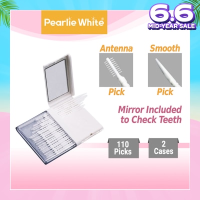 PEARLIE WHITE® Oral Pick (Effectively Remove Food & Plaque Stuck in between Teeth) 22s in Slim Case with Mirror + 88s in Refill Case