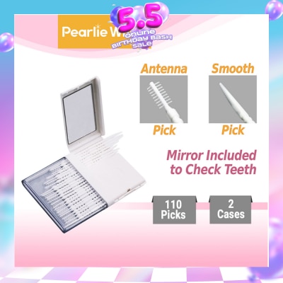 PEARLIE WHITE® - Oral Pick (Effectively Remove Food & Plaque Stuck in between Teeth) 22s in Slim Case with Mirror + 88s in Refill Case