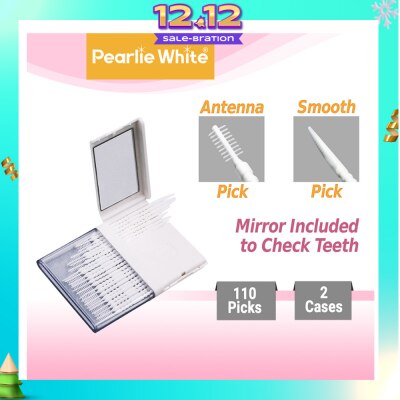 PEARLIE WHITE® Oral Pick (Effectively Remove Food & Plaque Stuck in between Teeth) 22s in Slim Case with Mirror + 88s in Refill Case