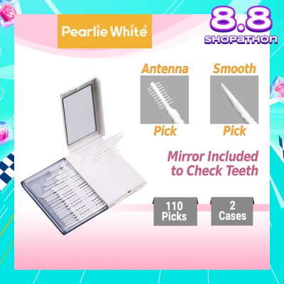 PEARLIE WHITE® Oral Pick (Effectively Remove Food & Plaque Stuck in between Teeth) 22s in Slim Case with Mirror + 88s in Refill Case