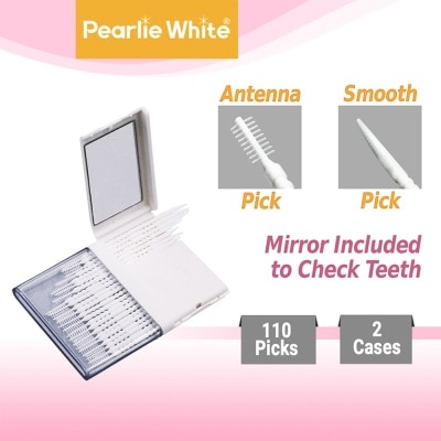 PEARLIE WHITE® Oral Pick (Effectively Remove Food & Plaque Stuck in between Teeth) 22s in Slim Case with Mirror + 88s in Refill Case