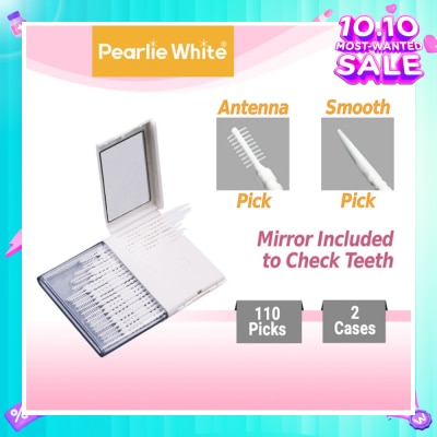PEARLIE WHITE® Oral Pick (Effectively Remove Food & Plaque Stuck in between Teeth) 22s in Slim Case with Mirror + 88s in Refill Case