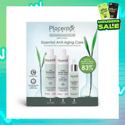 PLACENTOR VEGETAL Essential Anti-Aging Care Set consists Cleansing Milk 250ml + Floral Toning Lotion 250ml + Regenerating Serum 30ml