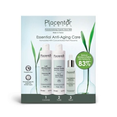 PLACENTOR VEGETAL Essential Anti-Aging Care Set consists Cleansing Milk 250ml + Floral Toning Lotion 250ml + Regenerating Serum 30ml