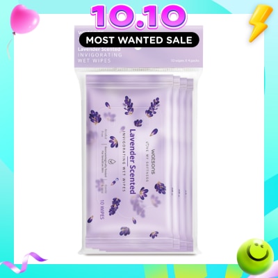 WATSONS Lavender Scented Invigorating Wet Wipes 10s x 4 image