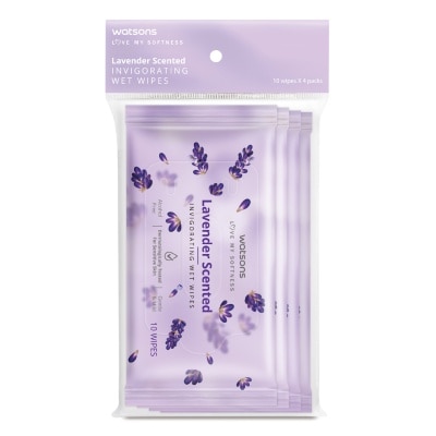 WATSONS - Lavender Scented Invigorating Wet Wipes 10s x 4