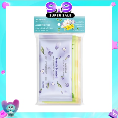 WATSONS - Invigorating Wet Wipes Assorted Pack consists of Freesia 10s + Green Tea 10s + Osmanthus 10s + Magnolia 10s image