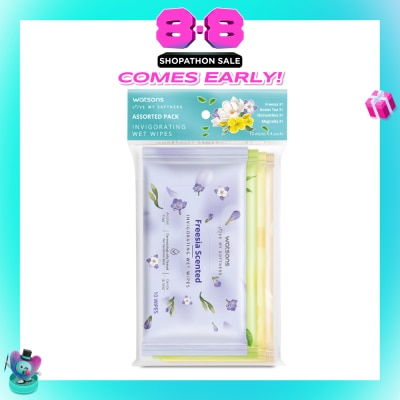 WATSONS - Invigorating Wet Wipes Assorted Pack consists of Freesia 10s + Green Tea 10s + Osmanthus 10s + Magnolia 10s