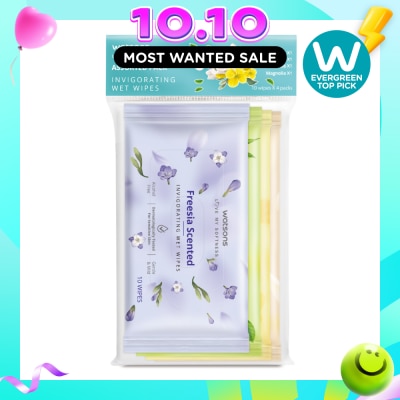 WATSONS Invigorating Wet Wipes Assorted Pack consists of Freesia 10s + Green Tea 10s + Osmanthus 10s + Magnolia 10s image