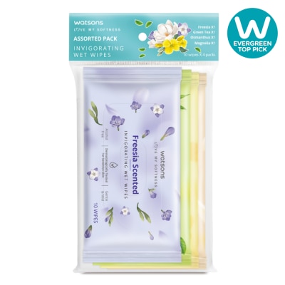 WATSONS - Invigorating Wet Wipes Assorted Pack consists of Freesia 10s + Green Tea 10s + Osmanthus 10s + Magnolia 10s image