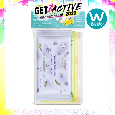 WATSONS - Invigorating Wet Wipes Assorted Pack consists of Freesia 10s + Green Tea 10s + Osmanthus 10s + Magnolia 10s image
