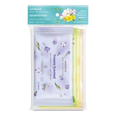 WATSONS - Invigorating Wet Wipes Assorted Pack consists of Freesia 10s + Green Tea 10s + Osmanthus 10s + Magnolia 10s