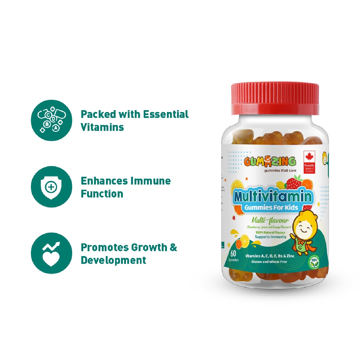 Essential Vitamin Pack for Kids consists of Calcium + Vitamin D3 Gummies 60s & Multivitamin Gummies 60s