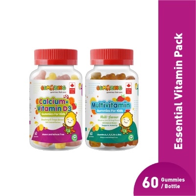 GUMAZING - Essential Vitamin Pack for Kids consists of Calcium + Vitamin D3 Gummies 60s & Multivitamin Gummies 60s