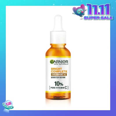 GARNIER Bright Complete Overnight Serum (10% Pure Vitamin C Reduce Skin Blemishes + Brighten Skin) 30ml