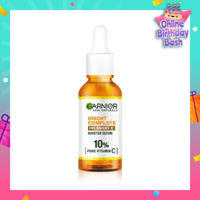 GARNIER Bright Complete Overnight Serum (10% Pure Vitamin C  Reduce Skin Blemishes + Brighten Skin) 30ml