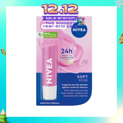 NIVEA Soft Rose Long Lasting Intensive Moisture Lip Balm (with Rose Extract) 4.8g