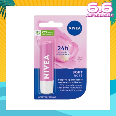 NIVEA Soft Rose Long Lasting Intensive Moisture Lip Balm (with Rose Extract) 4.8g